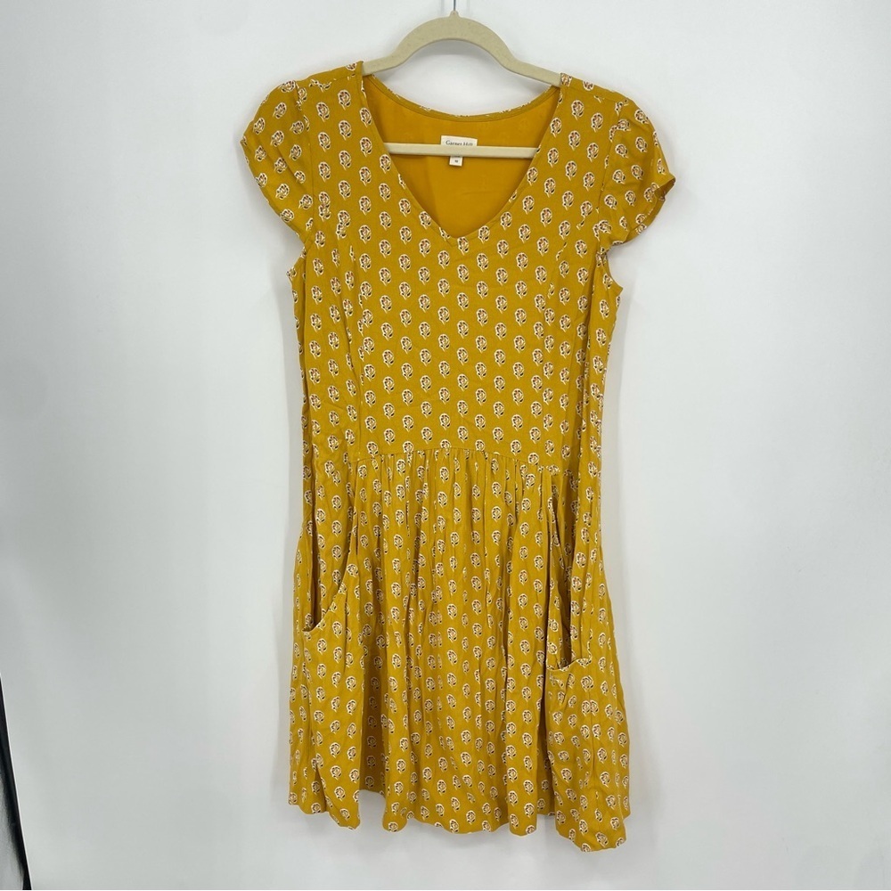 Garnet Hill Summer Day Dress yellow gold floral with pockets Sz 2